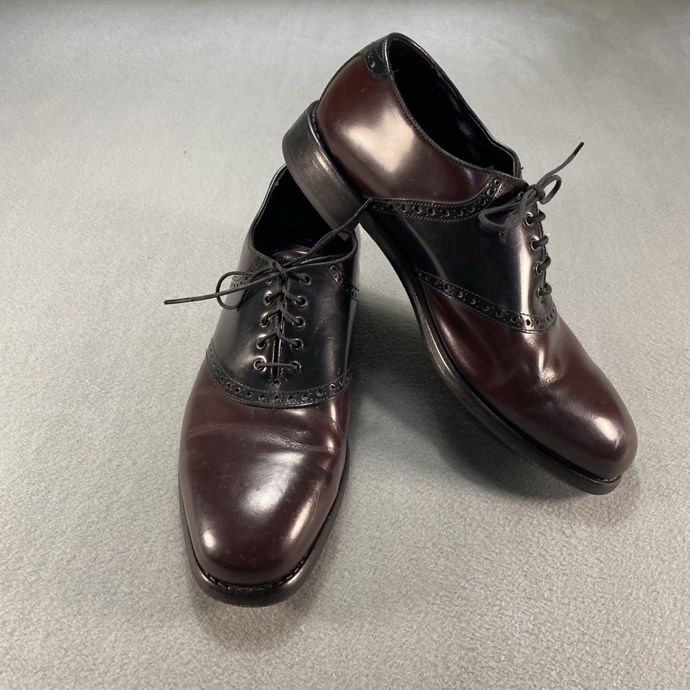 Florsheim Mens Lace Up Dress Saddle Shoes‎ Two Tone Burgundy Black Leather 11D